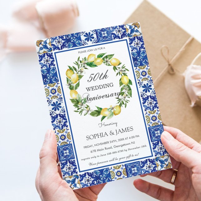 Chic Lemons Mosaic Tiles 50:e Bröllop-årsdagen Inbjudningar (Skapare uppladdad)