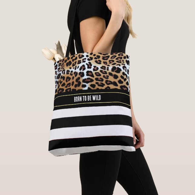 Chic Leopard and Black White Rand Positivity Tygkasse (Närbild)