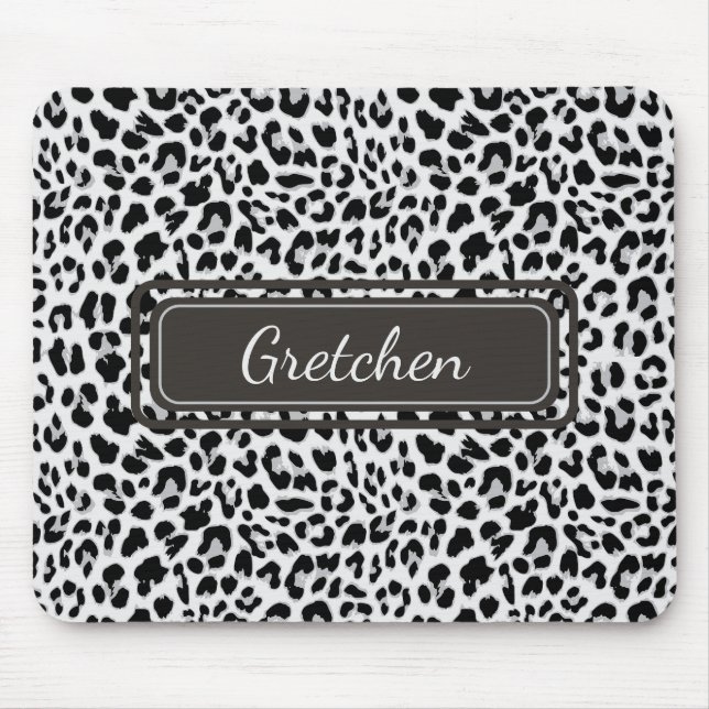 Chic Leopard Animal Print Black och Grått Mousepad Musmatta (Framsidan)