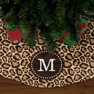 Chic Leopard Animal Print Monogram Julgransmatta Borstad Polyester