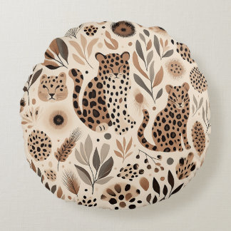 Chic Leopard Blommigt Design for Trendig Home Rund Kudde