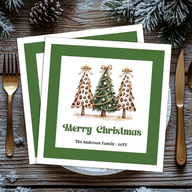 Chic Leopard Christmas Tree Dinner Napkins Custom! Pappersservett (Chic Leopard Christmas Tree Dinner Napkins Custom!)