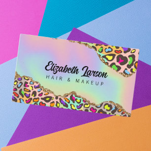 Chic Leopard Iridescent HoloGraph Hair Salon Visitkort