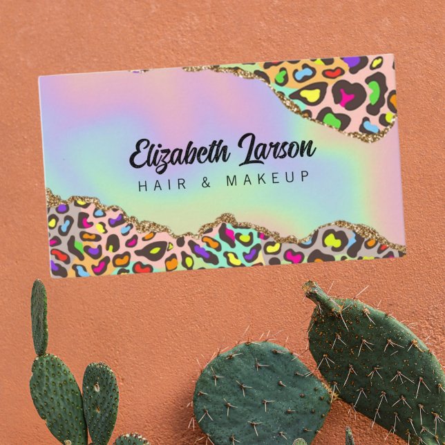 Chic Leopard Iridescent HoloGraph Hair Salon Visitkort (Skapare uppladdad)