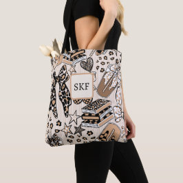 Chic leopard kaffelskare handväskor i jordton tygkasse