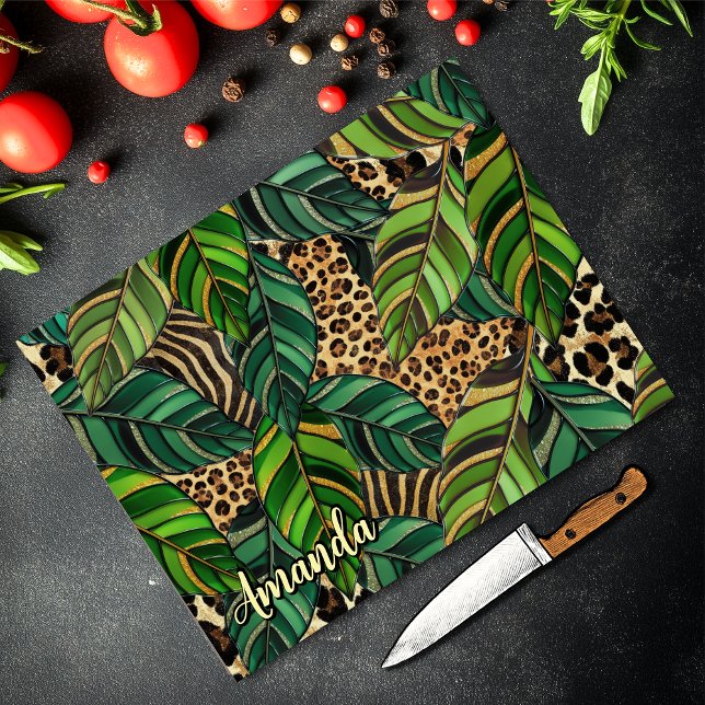 Chic Leopard Monogram Monstera Leaves (Skapare uppladdad)