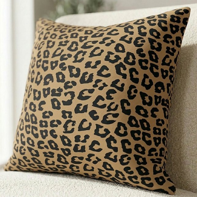 Chic Leopard Print Cheetah Spots Brown Black Kudde (Chic Leopard Print Cheetah Spots Brown Black Throw Pillow)