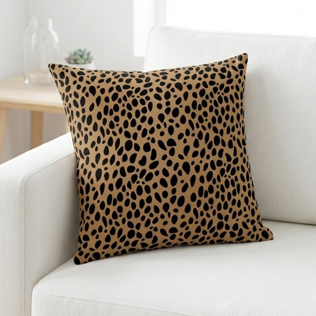 Chic Leopard Print Cheetah Spots Brown Black Throw Kudde (Chic Leopard Print Cheetah Spots Brown Black Throw Pillow)