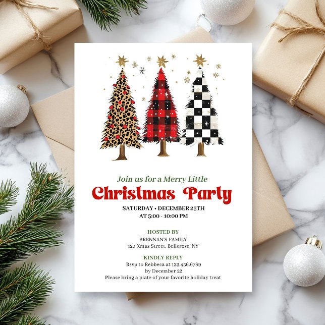 Chic leopard print Christmas tree holiday invite Inbjudningar (Chic leopard print Christmas tree holiday invite)