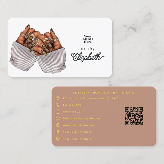 Chic Leopard Print Nail Salon Branding Design Visitkort (Fram/baksida)