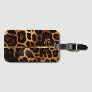 Chic Leopard Print och Guld Monogrammed Bagagebricka