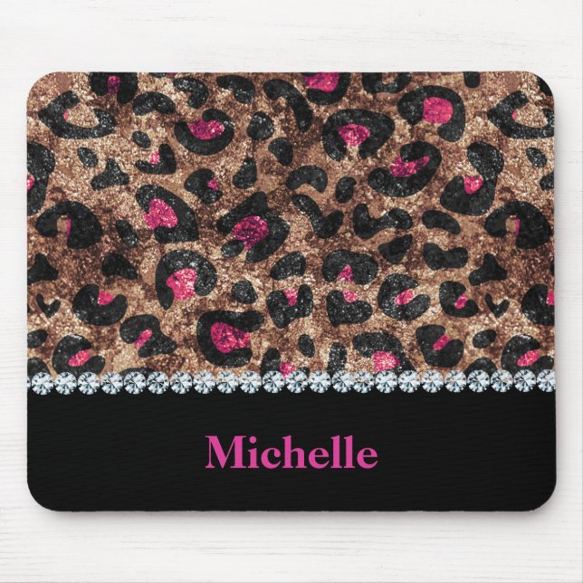 Chic leopard rosa animaliska diamanter personlig musmatta (Framsidan)