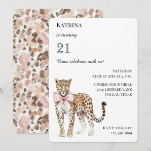 Chic Leopard Rosa Bow Birthday Inbjudningar