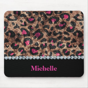 Chic leopard rosa djurdiamantens personlig musmatta