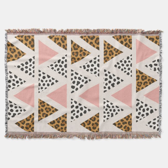 Chic Leopard & Rosa Triangelmönster Filt (Framsidan)