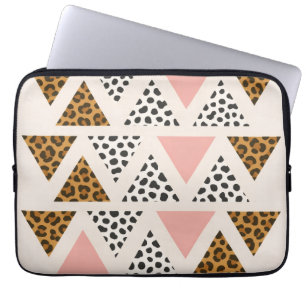 Chic Leopard & Rosa Triangelmönster Laptop Fodral