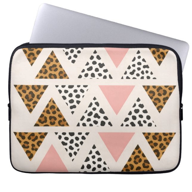 Chic Leopard & Rosa Triangelmönster Laptop Fodral (Framsidan)