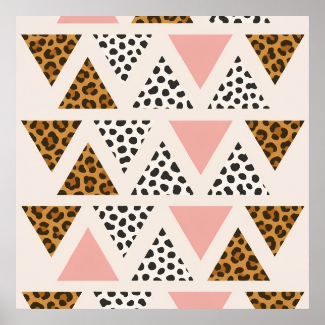Chic Leopard & Rosa Triangelmönster Poster (Framsidan)
