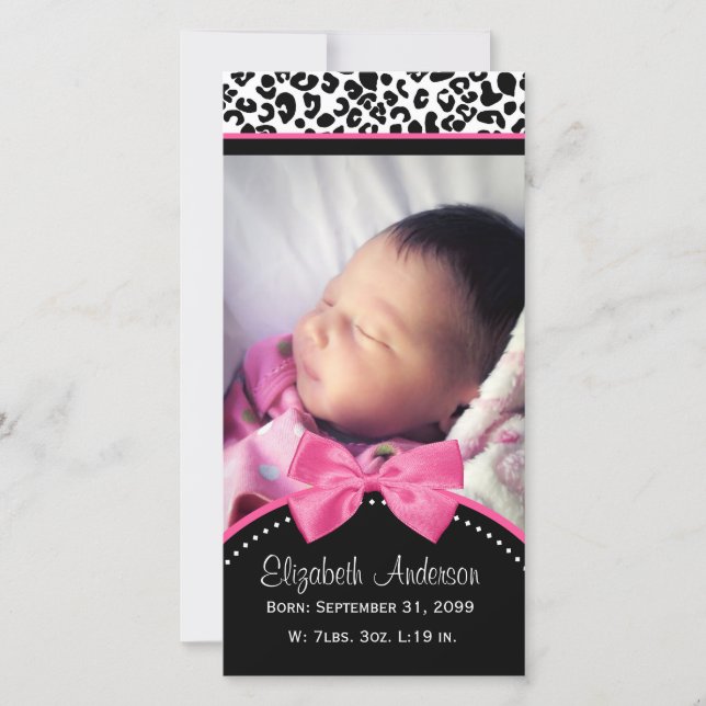 Chic Leopard Skriv ut Baby Photo Birth Notice Meddelande (Framsida)