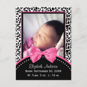 Chic Leopard Skriv ut Baby Photo Birth Notice Meddelande Vykort