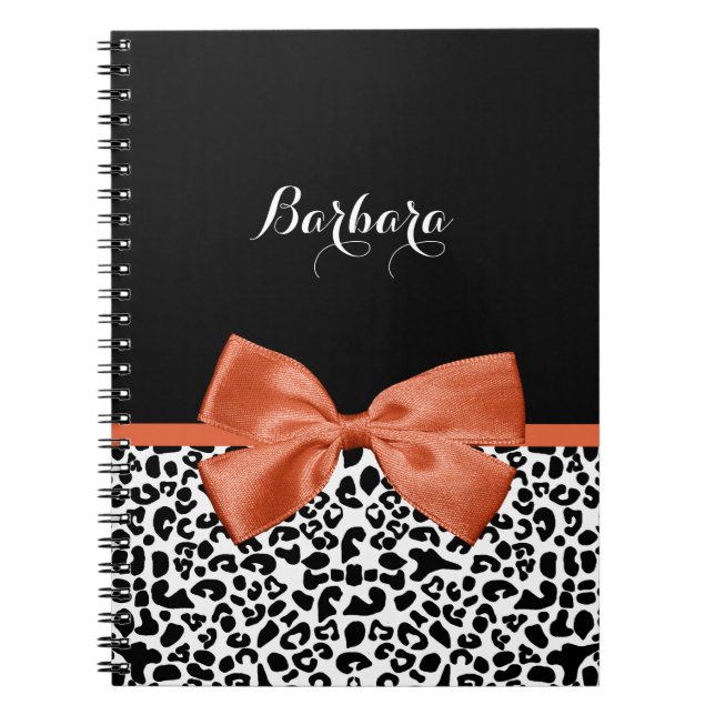 Chic Leopard Skriv ut brinnande Orange Bow med Nam Anteckningsbok (Framsidan)