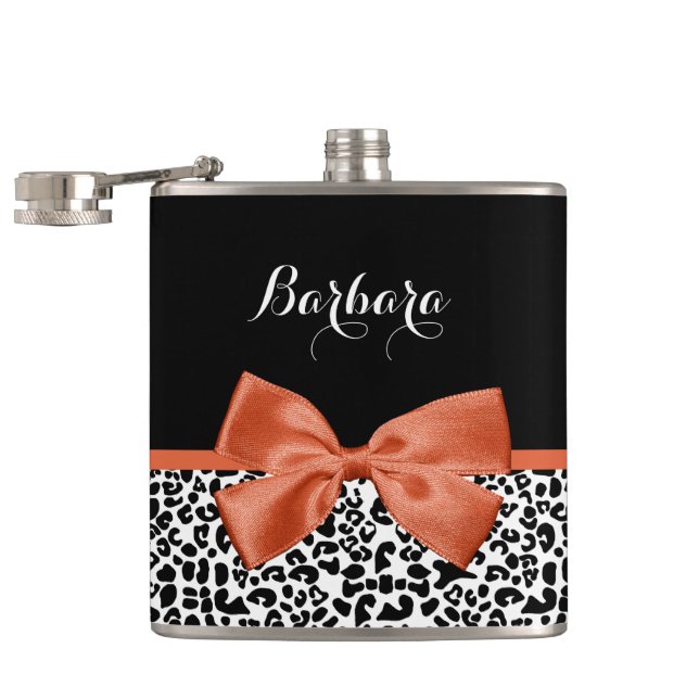 Chic Leopard Skriv ut brinnande Orange Bow med Nam Fickplunta (Öppnad)