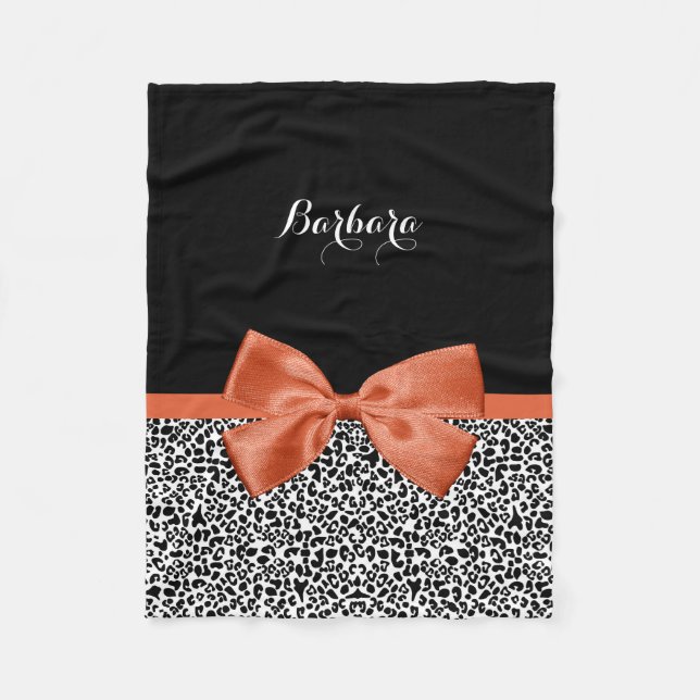 Chic Leopard Skriv ut brinnande Orange Bow med Nam Fleecefilt (Framsidan)