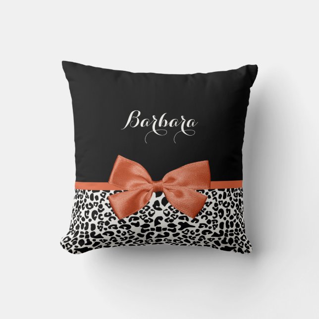 Chic Leopard Skriv ut brinnande Orange Bow med Nam Kudde (Framsida)