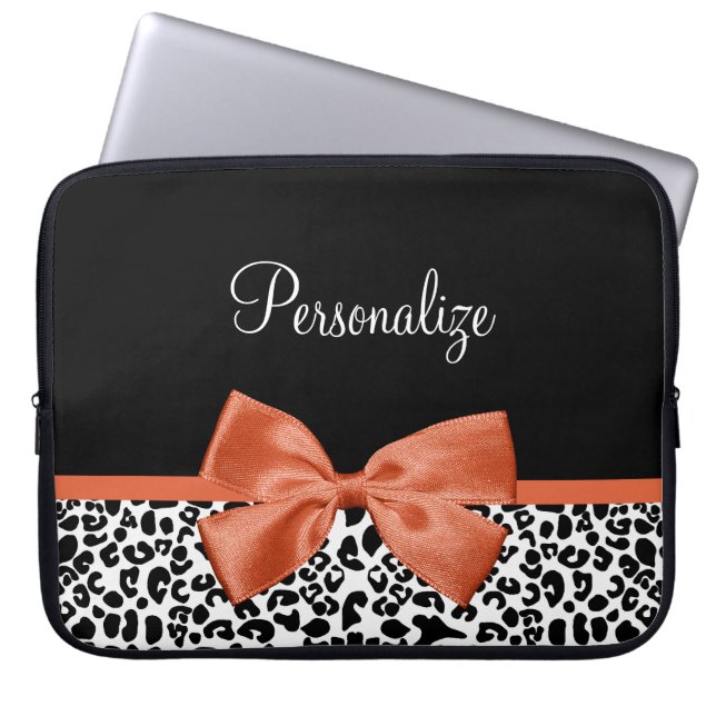 Chic Leopard Skriv ut brinnande Orange Bow med Nam Laptop Sleeve (Framsidan)