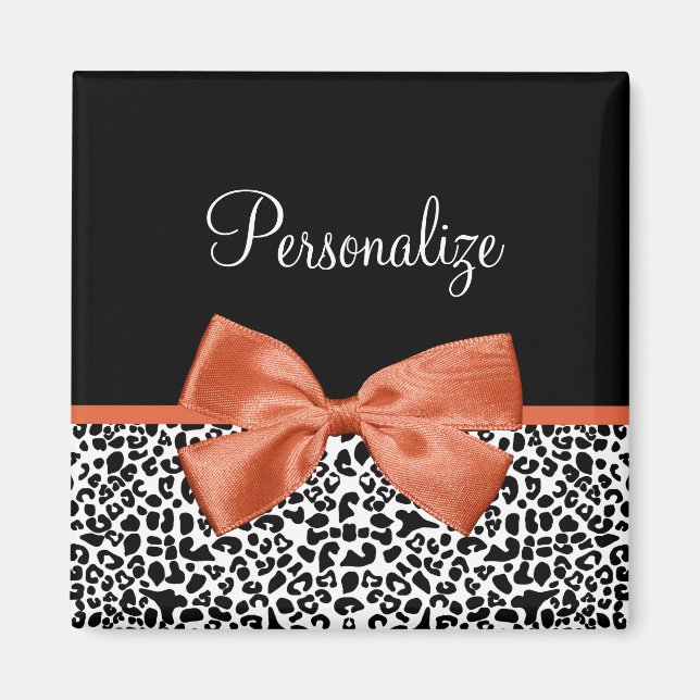 Chic Leopard Skriv ut brinnande Orange Bow med Nam Magnet (Framsidan)