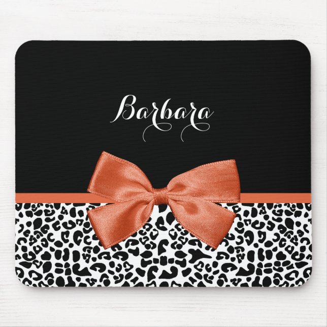 Chic Leopard Skriv ut brinnande Orange Bow med Nam Musmatta (Framsidan)