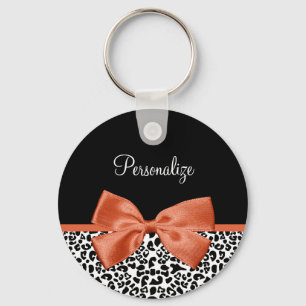 Chic Leopard Skriv ut brinnande Orange med Namn Nyckelring