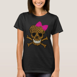 Chic Leopard Skriv ut Pirat Skull Rosa Bow T Shirt
