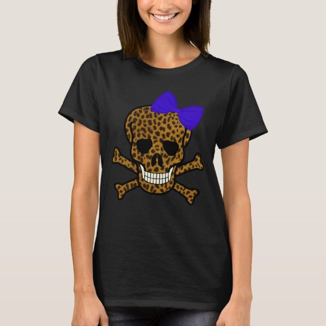 Chic Leopard Skriv ut Pirat Skullblått fält T Shirt (Framsida)