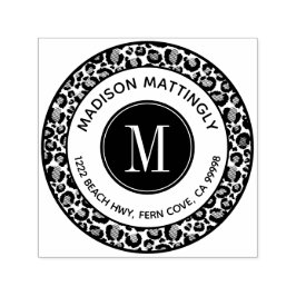 Chic Leopard Spots Boho Monogram Returadress Självfärgande Stämpel