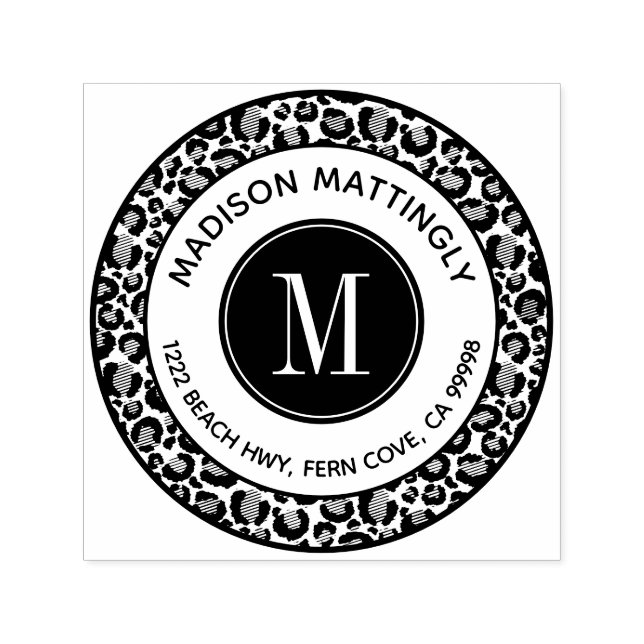 Chic Leopard Spots Boho Monogram Returadress Självfärgande Stämpel (Design)