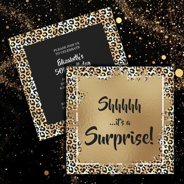 Chic Leopard Surprise 50:e Födelsedagsfesten Inbjudningar (Chic leopard print surprise 50th birthday party invitations, PRINTED and/or INSTANT DOWNLOAD)