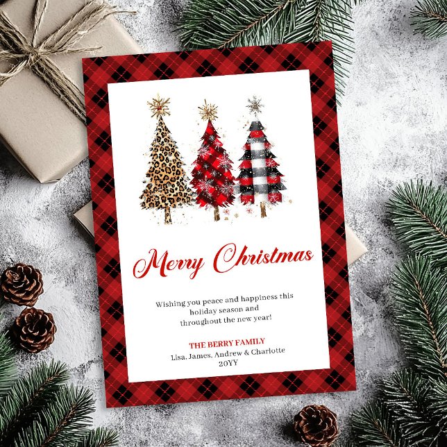 Chic Leoparder Julgran Vattenfärg Holiday  Julkort (Chic Leopard Christmas Tree Watercolor Holiday Card)