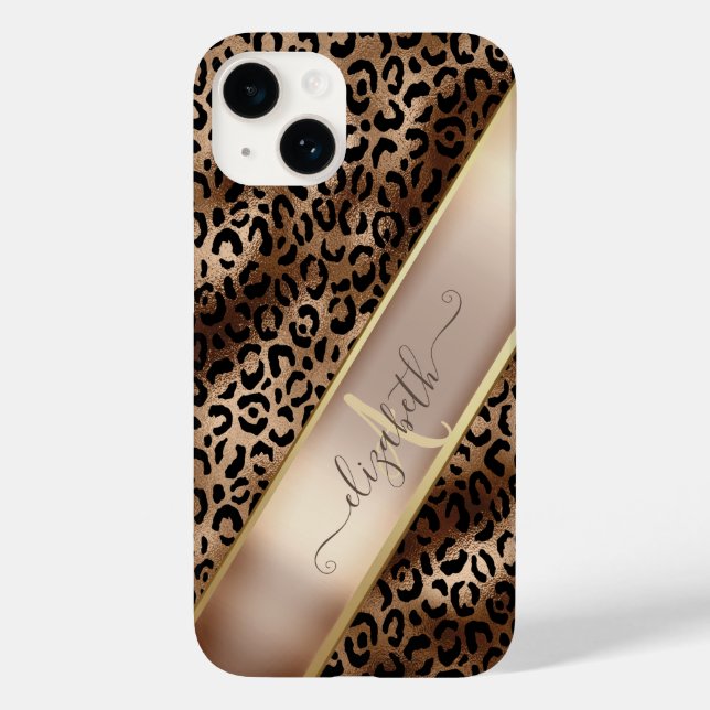 Chic Leopardmönster Svart Brons Monogram (Baksida)