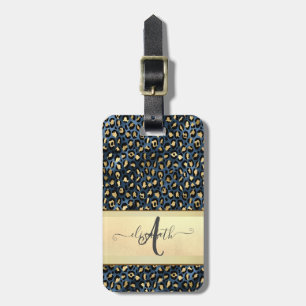 Chic Leopardmönster Svart Brons Monogram Bagagebricka