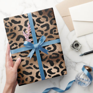 Chic Leopardmönster Svart Brons Monogram Presentpapper