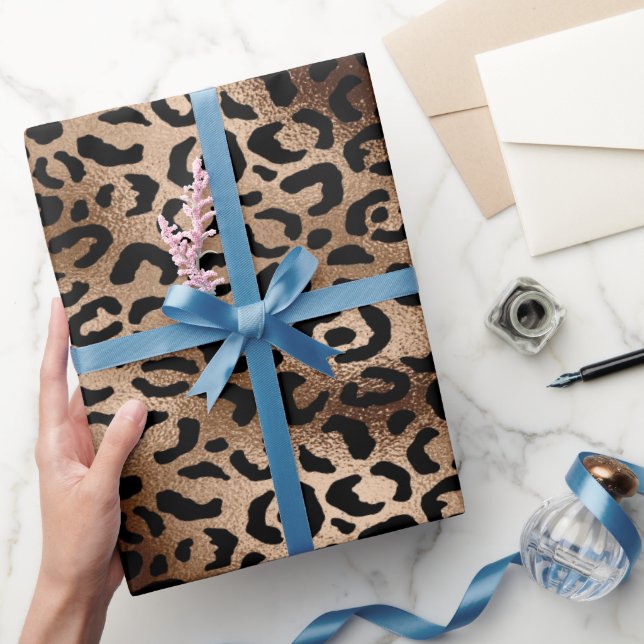 Chic Leopardmönster Svart Brons Monogram Presentpapper (Gåvor)