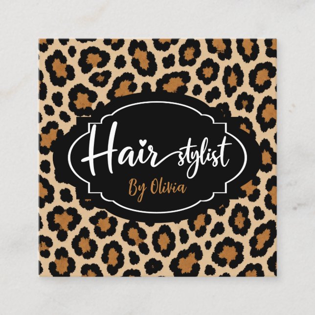 Chic Leopardsalongsalong fyrkantigt visitkort (Framsida)