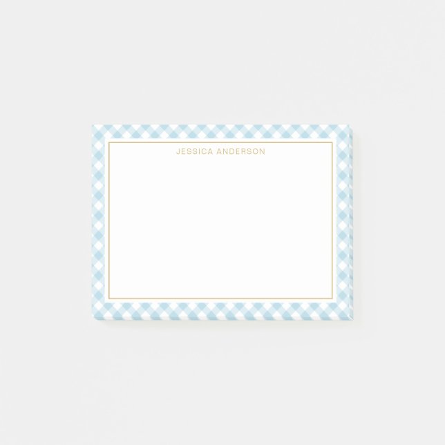 Chic Light Blue and White Gingham Mönster Post-it Block (Framsida)