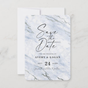 Chic Light Blue Marble med Silver Glitter Spara Datumet
