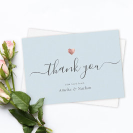 Chic Light Blue Modern Script Ro Guld Heart Tack Kort