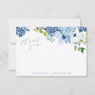 Chic Light Blue Watercolor Blommigt Script Anpass Tack Kort