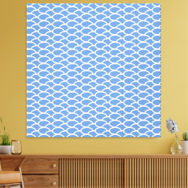 Chic Light Blue White Tiled Ocean Vinkarare Mönste Canvastryck