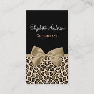 Chic Light Brown Jaguar Boutique Snyggt Sand Bow Visitkort