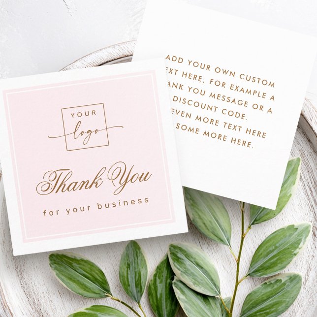 Chic light pink custom logo thank you card fyrkantigt visitkort (Chic light pink custom logo thank you card)